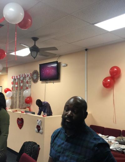 A room filled with Valentine’s Day decorations