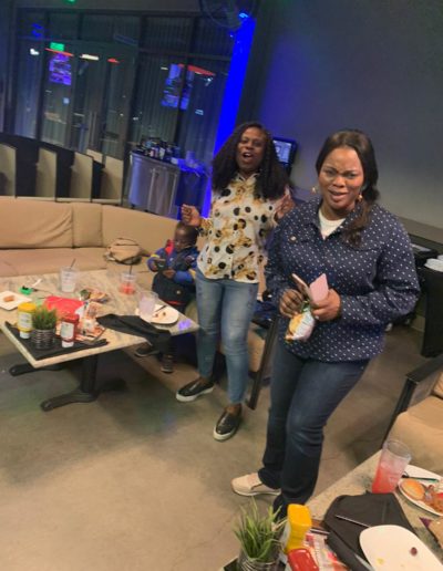 Two women cheering